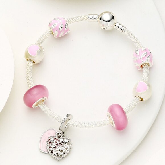 Pink heart-shaped pendant bracelet - Picture 4 of 5